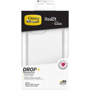 OtterBox Custodia React con Vetro Trusted Glass per Apple Iphone 13 Pro Max A2643 Trasparente