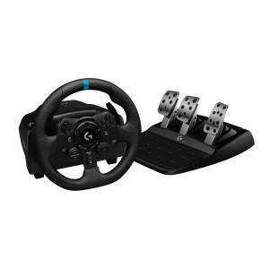 Logitech G G923 Sterzo Pedali Piattaforme PC PlayStation 4 PlayStation 5 Alluminio Pelle Acciaio inossidabile Acciaio Nero