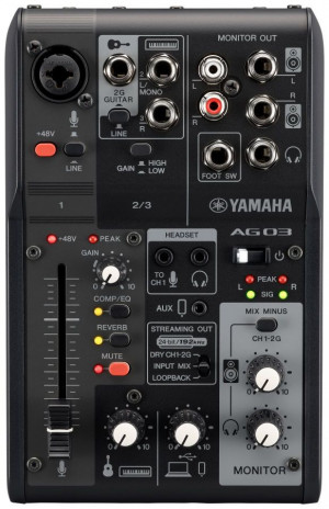 Yamaha AG03MK2 Mixer Live Straming 3 Canali con Interfaccia Audio USB Nero
