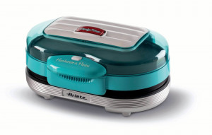 Ariete 205 Hamburger Maker Party Time, Macchina per fare hamburger, 1200 W, Doppie piastre antiaderenti, 2 scomparti, Facile da pulire, Azzurro 205/1