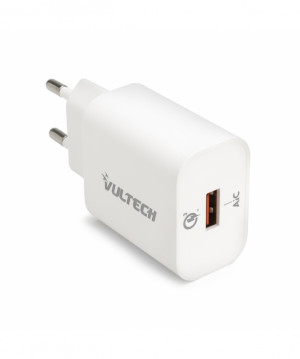 Vultech CC-118QCLWH Caricabatterie Caricatore da Rete USB Quick Charge 3.0 3A 18W Bianco