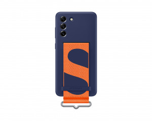 Cover Samsung EF-GG990TNEGWW  Custodia Silicone con Cinghia Galaxy S21 FE 5G SM-G990B Navy Arancio